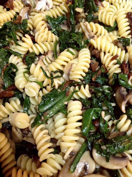 Fusilli with Mushrooms and Spinach