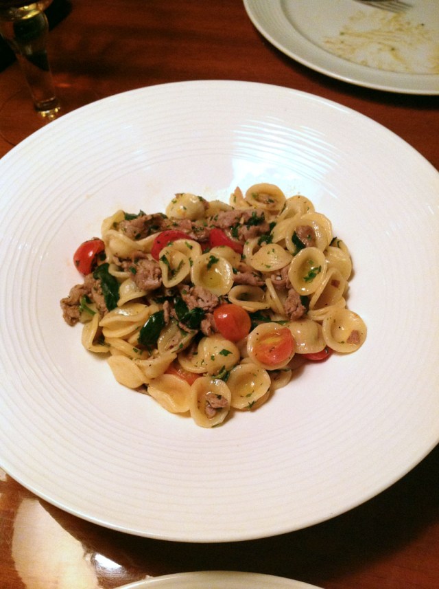 Orichette with blue fin tuna baby spinach toasted pine nuts and fine herbs