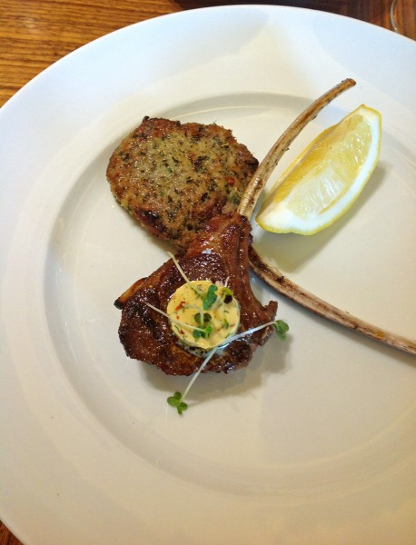 Breaded lamb cutlet with Italian herbs and Lightly smoked lamb cutlet with chipotle butter