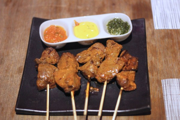 Peruvian style Yakitori of beef heart served with Peruvian sauces Above 11, Bangkok