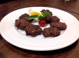 Spicy beef, bacon and duck cakes Imbiss, Colaba