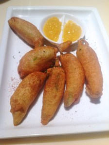 Baby chilli poppers, white cheddar, fresh coriander & raw mango chutney Blue Frog, Mumbai