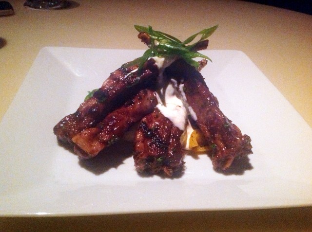 Pork ribs in a tamarind jaggery glaze Blue Frog, Mumbai