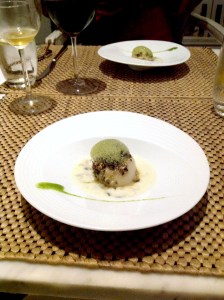 Norwegian diver scallops cooked with young coconut pepper and curry leafs Gaggan, Bangkok